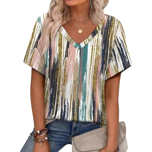 image:imageAlaroo Womens Summer Tops 2026 V Neck Short Sleeve Shirts Trendy Dressy Casual Vacation Outfits PrintedPrint 28