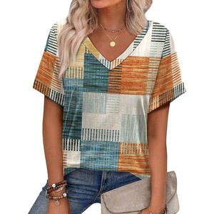 image:imageAlaroo Womens Summer Tops 2026 V Neck Short Sleeve Shirts Trendy Dressy Casual Vacation Outfits PrintedPrint 32