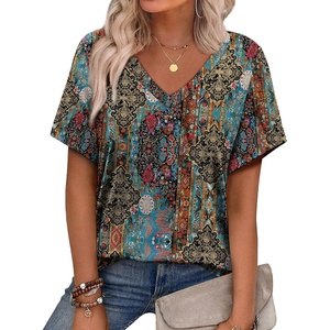 image:imageAlaroo Womens Summer Tops 2026 V Neck Short Sleeve Shirts Trendy Dressy Casual Vacation Outfits PrintedPrint 33
