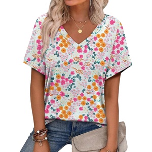 image:imageAlaroo Womens Summer Tops 2026 V Neck Short Sleeve Shirts Trendy Dressy Casual Vacation Outfits PrintedPrint 37