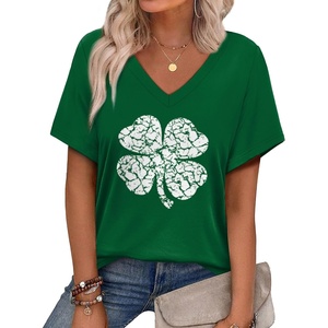 image:imageAlaroo Womens Summer Tops 2026 V Neck Short Sleeve Shirts Trendy Dressy Casual Vacation Outfits PrintedPrint Clover