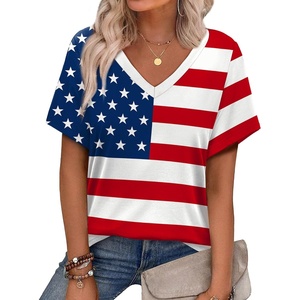 image:imageAlaroo Womens Summer Tops 2026 V Neck Short Sleeve Shirts Trendy Dressy Casual Vacation Outfits PrintedPrint Flag
