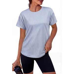 image:imageAlaroo Workout Tops for Women Short Sleeve TShirts Loose Fit Athletic Fitness Clothing for Gym Running Yoga Summer Tops 2026Blue Stripes