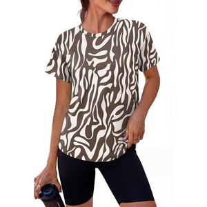 image:imageAlaroo Workout Tops for Women Short Sleeve TShirts Loose Fit Athletic Fitness Clothing for Gym Running Yoga Summer Tops 2026Brown Zebra Pattern