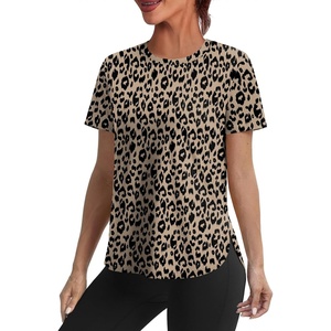 image:imageWomens Workout Tops for Women Sun Shirts UPF 50 Short Sleeve UV Protection Shirt Lightweight Quick Dry Hiking Top for WomenFloral Leopard