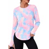 image:imageAlaroo Long Sleeve Shirts Workout Tops for Women UPF 50 Sun Shirt ClothingLight Blue Pink Tie Dye