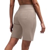 image:imageAlaroo Womens Bermuda Long Shorts with Pockets HighWaisted Knee Length Biker Athletic Running Yoga Workout GymKhaki
