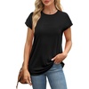 image:imageAlaroo Womens Summer Tops Short Sleeve Shirts Crew Neck Cute Trendy Tunic Blouses S3XLPlain Black