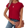 image:imageAlaroo Womens Summer Tops Short Sleeve Shirts Crew Neck Cute Trendy Tunic Blouses S3XLPlain Red
