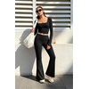 image:imageAlaroo Workout Two Piece for Women Long Sleeve Crop High Waist With PocketBlack