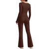 image:imageAlaroo Workout Two Piece for Women Long Sleeve Crop High Waist With PocketBrown