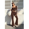 image:imageAlaroo Workout Two Piece for Women Long Sleeve Crop High Waist With PocketBrown
