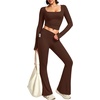 image:imageAlaroo Workout Two Piece for Women Long Sleeve Crop High Waist With PocketBrown
