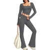 image:imageAlaroo Workout Two Piece for Women Long Sleeve Crop High Waist With PocketGrey