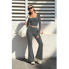 image:imageAlaroo Workout Two Piece for Women Long Sleeve Crop High Waist With PocketGrey