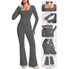 image:imageAlaroo Workout Two Piece for Women Long Sleeve Crop High Waist With PocketGrey