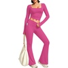 image:imageAlaroo Workout Two Piece for Women Long Sleeve Crop High Waist With PocketHot Pink
