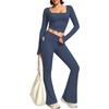 image:imageAlaroo Workout Two Piece for Women Long Sleeve Crop High Waist With PocketNavy Blue