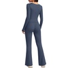 image:imageAlaroo Workout Two Piece for Women Long Sleeve Crop High Waist With PocketNavy Blue