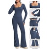 image:imageAlaroo Workout Two Piece for Women Long Sleeve Crop High Waist With PocketNavy Blue