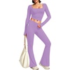 image:imageAlaroo Workout Two Piece for Women Long Sleeve Crop High Waist With PocketPurple