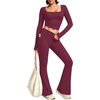 image:imageAlaroo Workout Two Piece for Women Long Sleeve Crop High Waist With PocketWine