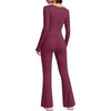 image:imageAlaroo Workout Two Piece for Women Long Sleeve Crop High Waist With PocketWine