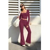 image:imageAlaroo Workout Two Piece for Women Long Sleeve Crop High Waist With PocketWine