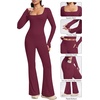 image:imageAlaroo Workout Two Piece for Women Long Sleeve Crop High Waist With PocketWine