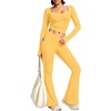 image:imageAlaroo Workout Two Piece for Women Long Sleeve Crop High Waist With PocketYellow