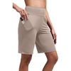 image:imageAlaroo Womens Bermuda Long Shorts with Pockets HighWaisted Knee Length Biker Athletic Running Yoga Workout GymKhaki