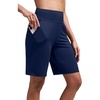 image:imageAlaroo Womens Bermuda Long Shorts with Pockets HighWaisted Knee Length Biker Athletic Running Yoga Workout GymNavy