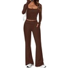 image:imageAlaroo Workout Two Piece for Women Long Sleeve Crop High Waist With PocketBrown