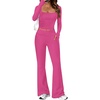 image:imageAlaroo Workout Two Piece for Women Long Sleeve Crop High Waist With PocketHot Pink