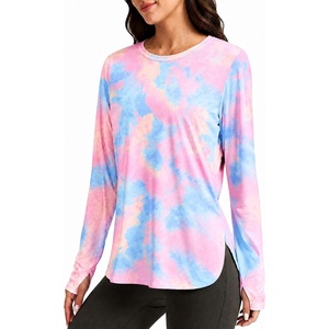 image:imageAlaroo Long Sleeve Shirts Workout Tops for Women UPF 50 Sun Shirt ClothingLight Blue Pink Tie Dye