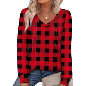 image:imageAlaroo Long Sleeve Shirts for Women V Neck Tops Pleated Tunic PrintPrint 01