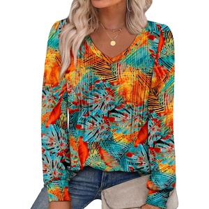 image:imageAlaroo Long Sleeve Shirts for Women V Neck Tops Pleated Tunic PrintPrint 03