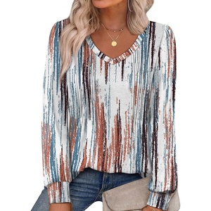 image:imageAlaroo Long Sleeve Shirts for Women V Neck Tops Pleated Tunic PrintPrint 04