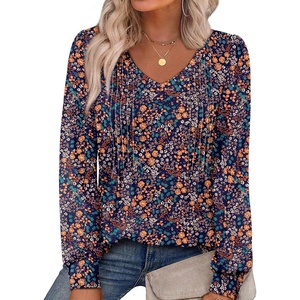 image:imageAlaroo Long Sleeve Shirts for Women V Neck Tops Pleated Tunic PrintPrint 08