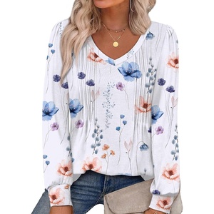 image:imageAlaroo Long Sleeve Shirts for Women V Neck Tops Pleated Tunic PrintPrint 09