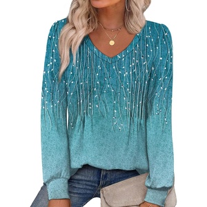 image:imageAlaroo Long Sleeve Shirts for Women V Neck Tops Pleated Tunic PrintPrint 14