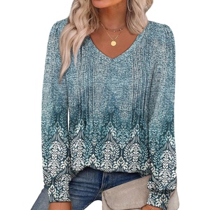 image:imageAlaroo Long Sleeve Shirts for Women V Neck Tops Pleated Tunic PrintPrint 15