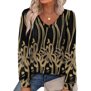 image:imageAlaroo Long Sleeve Shirts for Women V Neck Tops Pleated Tunic PrintPrint 16