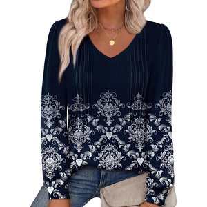 image:imageAlaroo Long Sleeve Shirts for Women V Neck Tops Pleated Tunic PrintPrint 17