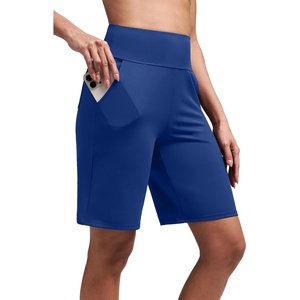 image:imageAlaroo Womens Bermuda Long Shorts with Pockets HighWaisted Knee Length Biker Athletic Running Yoga Workout GymBlue