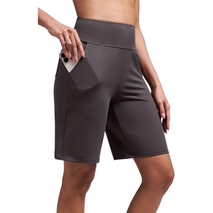 image:imageAlaroo Womens Bermuda Long Shorts with Pockets HighWaisted Knee Length Biker Athletic Running Yoga Workout GymDark Grey