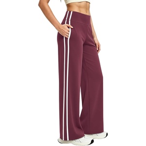 image:imageAlaroo Womens Pants Wide Leg High Waist with Pockets Loose Stretch CasualRed Wine