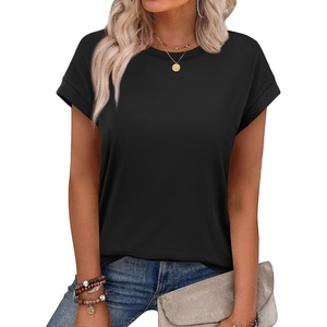 image:imageAlaroo Womens Summer Tops Short Sleeve Shirts Crew Neck Cute Trendy Tunic Blouses S3XLPlain Black