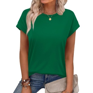 image:imageAlaroo Womens Summer Tops Short Sleeve Shirts Crew Neck Cute Trendy Tunic Blouses S3XLPlain Green