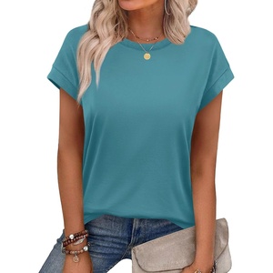 image:imageAlaroo Womens Summer Tops Short Sleeve Shirts Crew Neck Cute Trendy Tunic Blouses S3XLPlain Light Blue